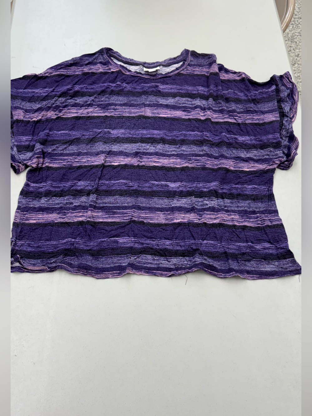 LuLaRoe Purple Striped Short Sleeve Tee Top Shirt with Pink Accents